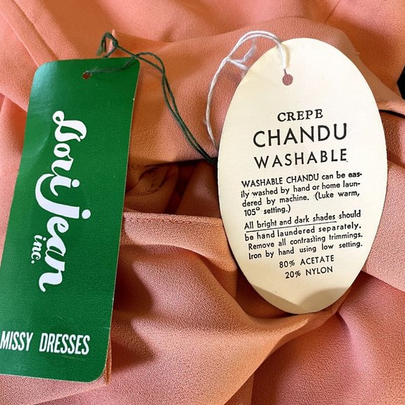 70s Vintage Deadstock Lori Jean Sherbet Orange Long Sleeve Sheath Dress Size 12 - Picture 7 of 9